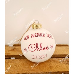 Boule de Noël en verre blanc neige personnalisée prénom