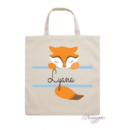 Sac à chaussons, goûter renard personnalisé