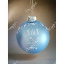 Boule de Noël en verre beu renard personnalisée prénom