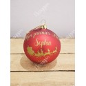 Boule de Noël rouge et or en verre personnalisée traîneau du père Noël