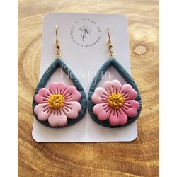 Boucles d'oreilles bleu canard et rose