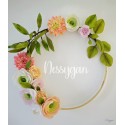 Couronne florale artisanale – Fleurs en papier – Déco murale bohème